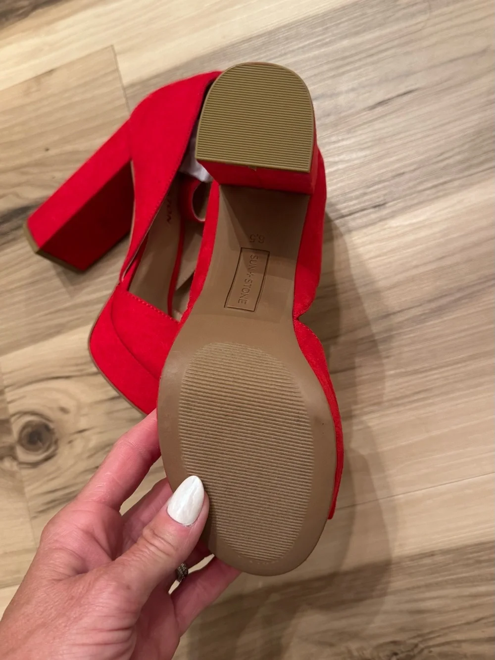 Women’s Sun + Stone Red Suede Platform Block Heel Sandals 6.5